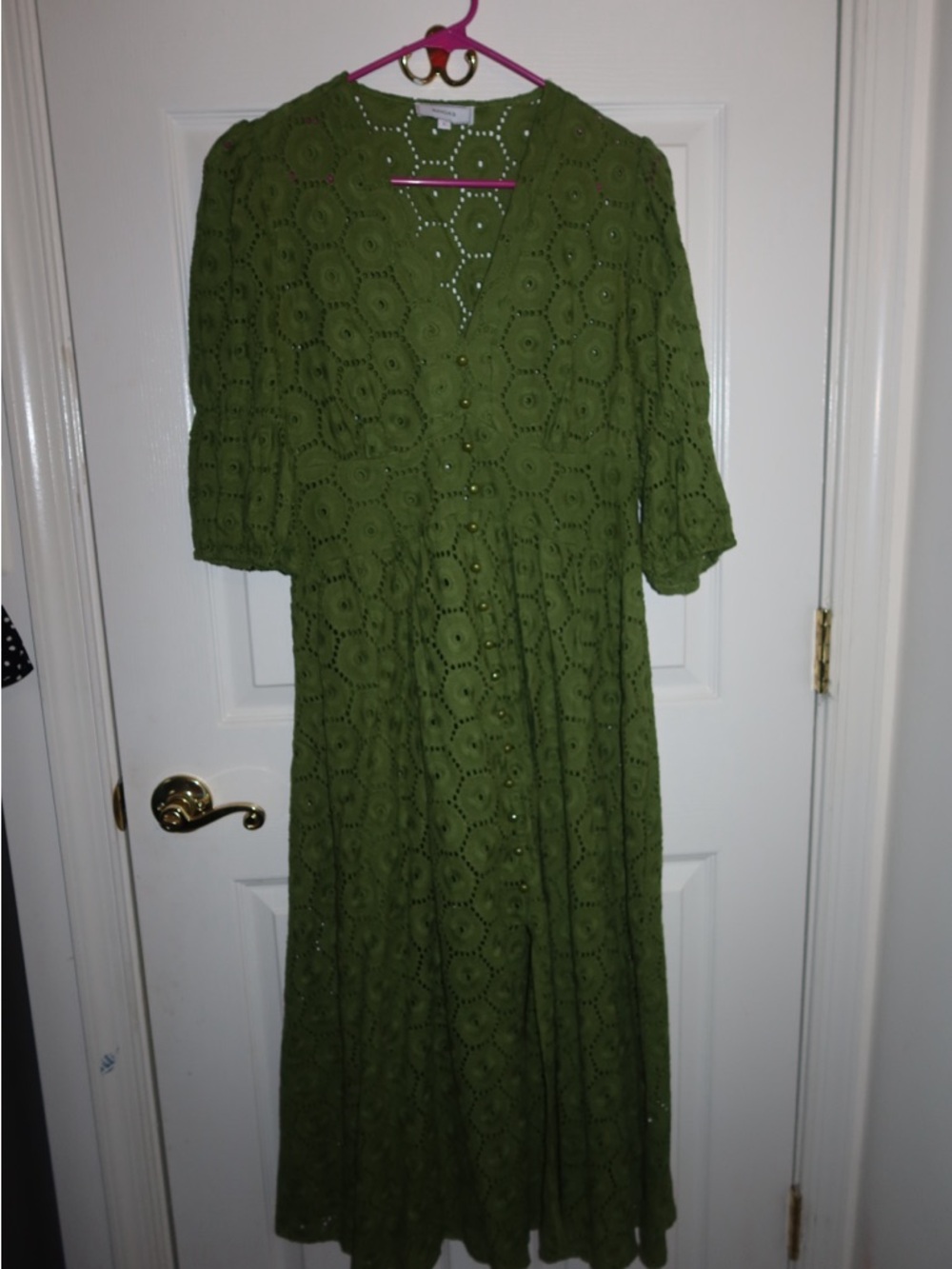 Olive Green Eyelet Lace Midi Dress